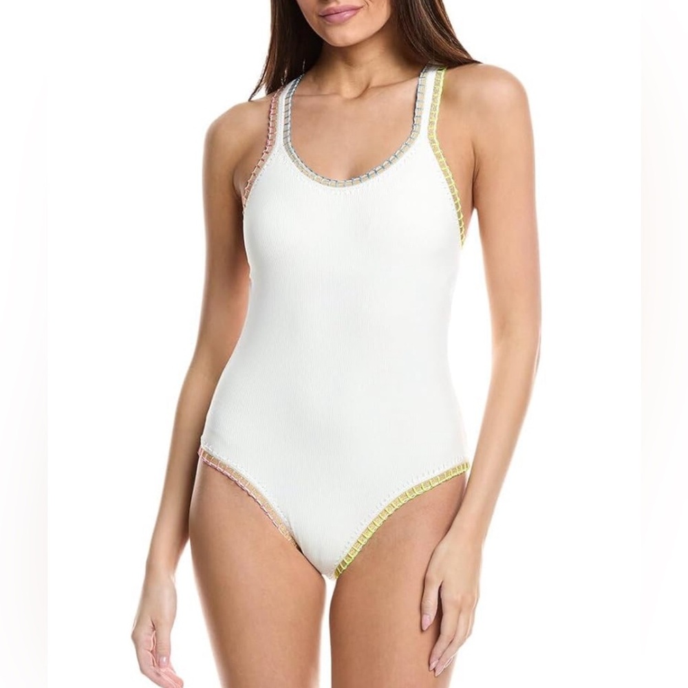 Solange Ferrarini Crochet Rainbow Trim One-Piece Swimsuit size Medium